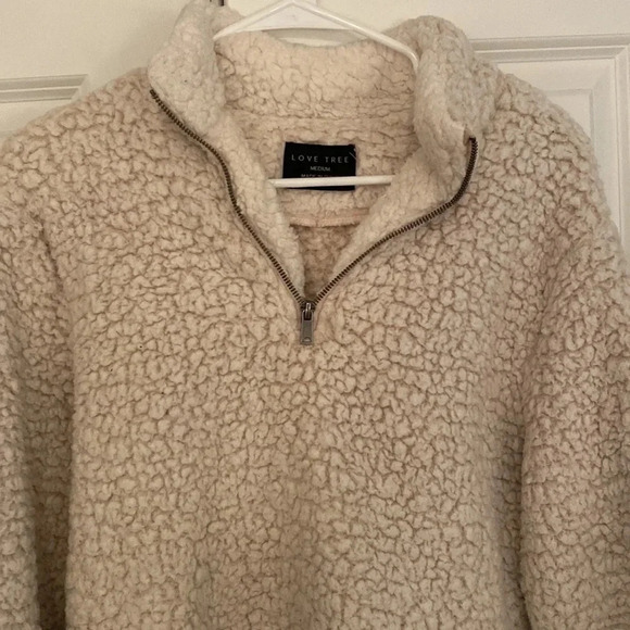 Love Tree plush Sherpa pullover size medium cream quarter zip - Picture 2 of 6